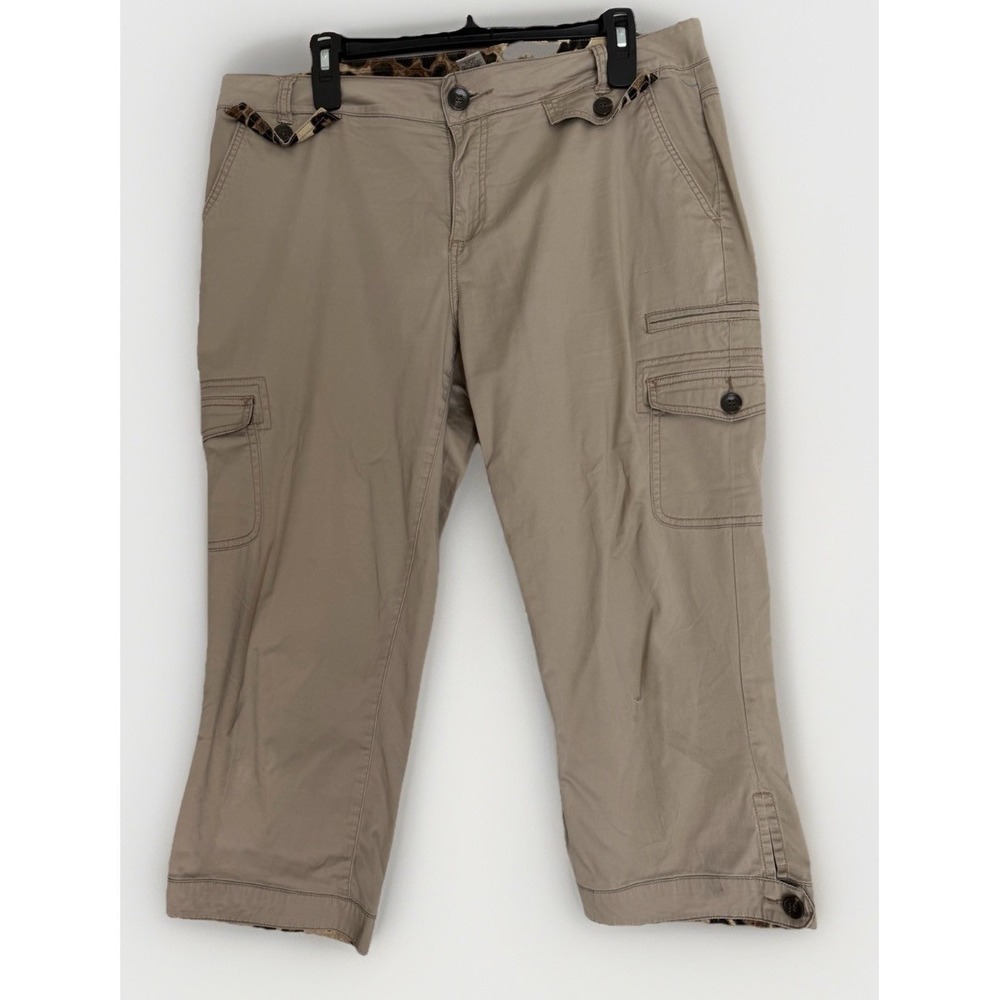 Cache Vintage Y2K Khaki Cargo Capri Pants Leopard Trim Size‎ 12